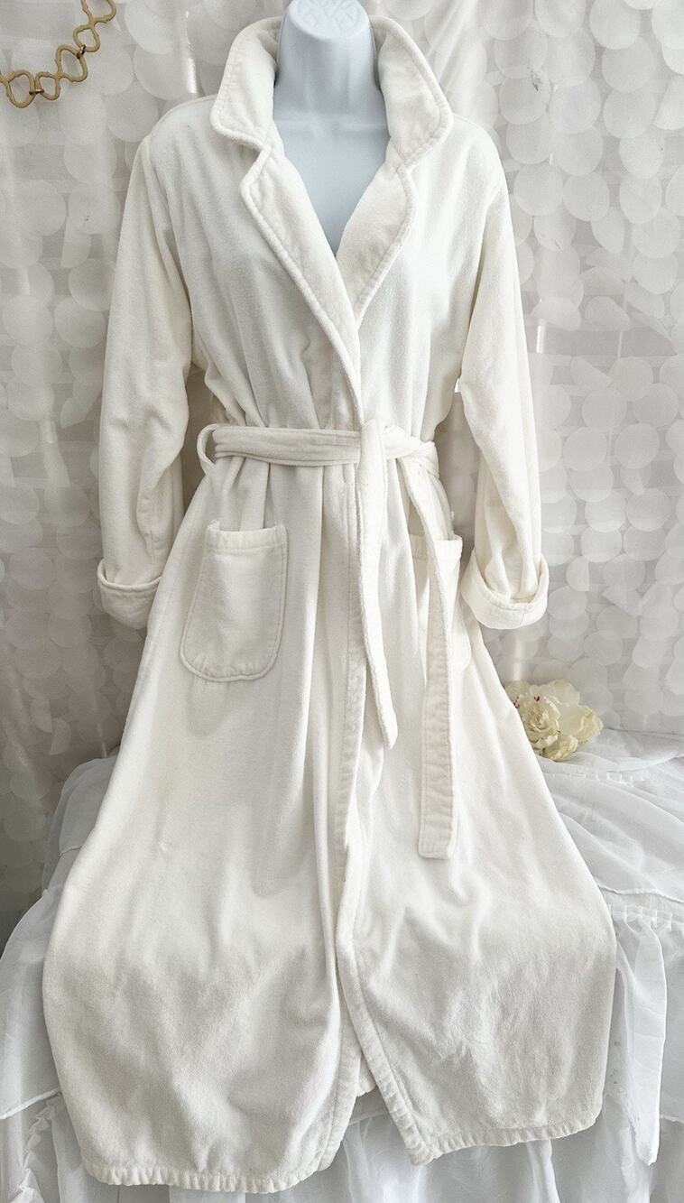 VTG Cypress Luxury SPA Robe White 100% Cotton X Long Large Brazil Thick Y2K Era